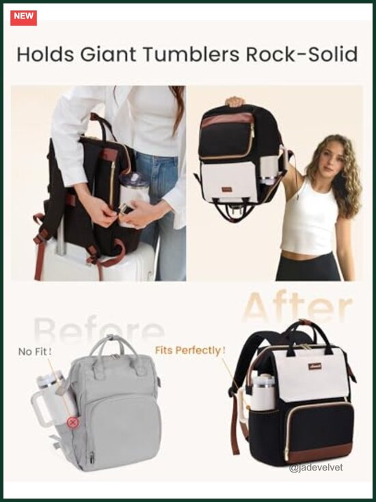 Laptop Backpack for Women with Giant Tumbler Holder, 15.6 inch Travel Work main image 4